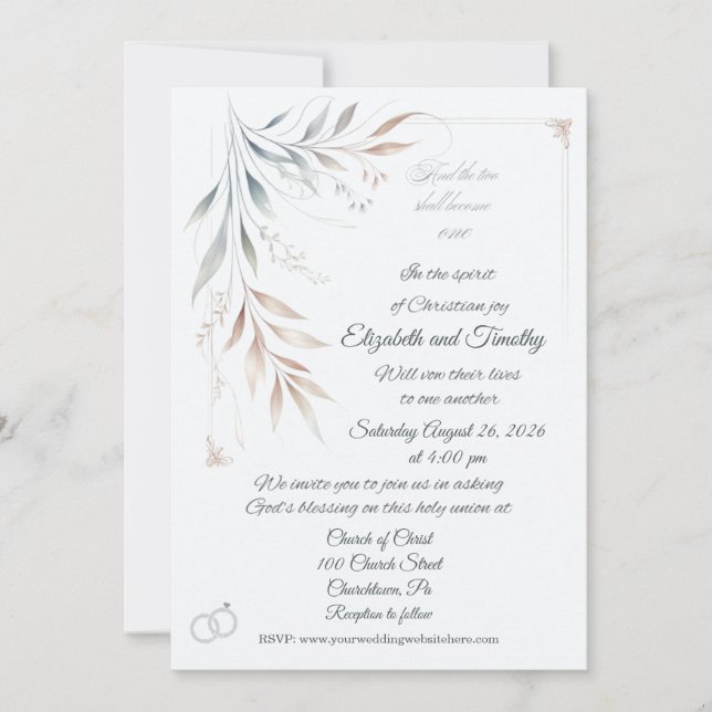 Invitación Two Shall Become One Christian Wedding Invitation (Anverso)
