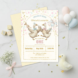 Invitación Two Silly Geese Twins Boy & Girl Birthday 