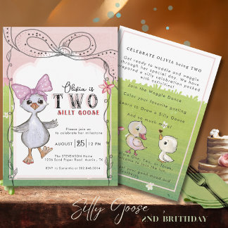 Invitación Two Silly Goose 2nd Birthday Invitation