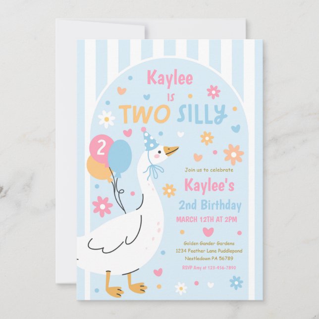 Invitación Two Silly Goose 2nd Birthday Party Spring Birthday (Anverso)