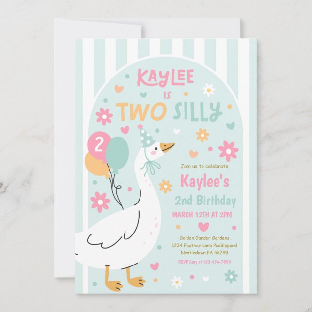 Invitación Two Silly Goose 2nd Birthday Party Spring Birthday (Anverso)