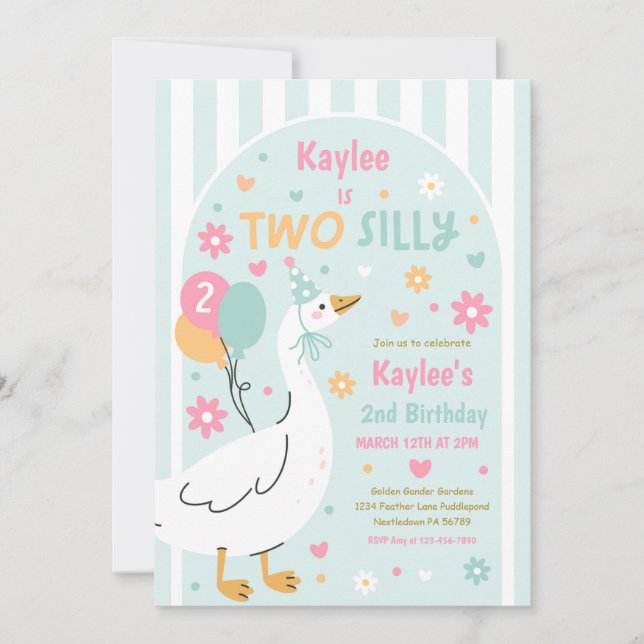 Invitación Two Silly Goose 2nd Birthday Party Spring Birthday (Anverso)