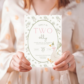 Invitación Two Silly Goose Birthday Invite Vintage Floral Sec