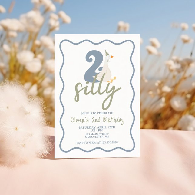 Invitación TWO Silly Goose blue and green 2nd Birthday (Subido por el creador)