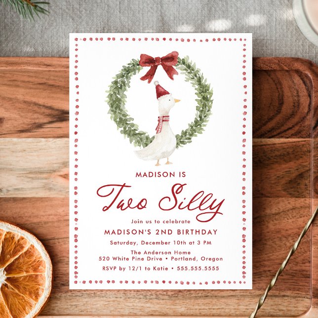 Invitación Two Silly Goose Christmas Red Bow 2nd Birthday (Subido por el creador)