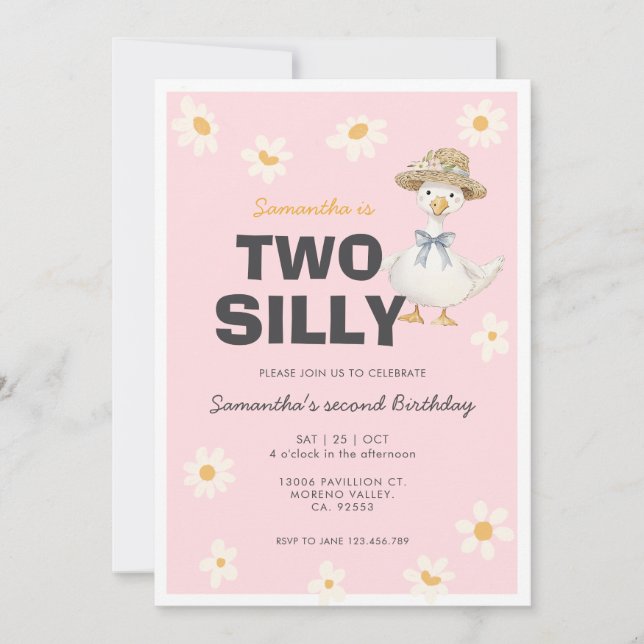 Invitación Two Silly Goose Daisy Birthday Party Invitation (Anverso)