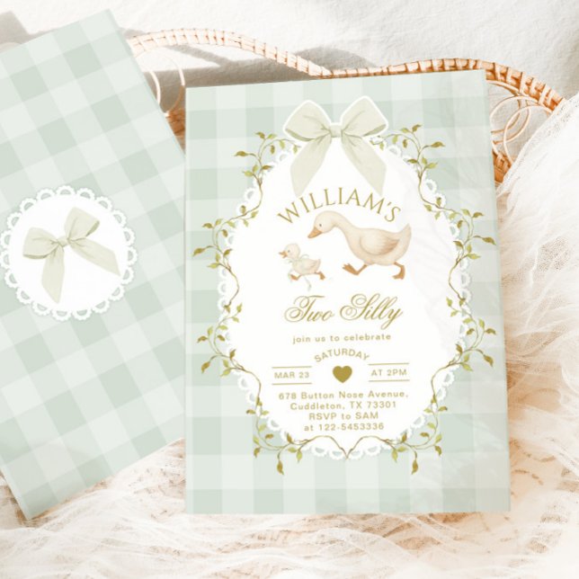 Invitación Two Silly Goose Gender Neutral Sage 2nd Birthday (Subido por el creador)