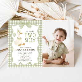 Invitación Two Silly Goose Gingham 2nd Birthday Invitation