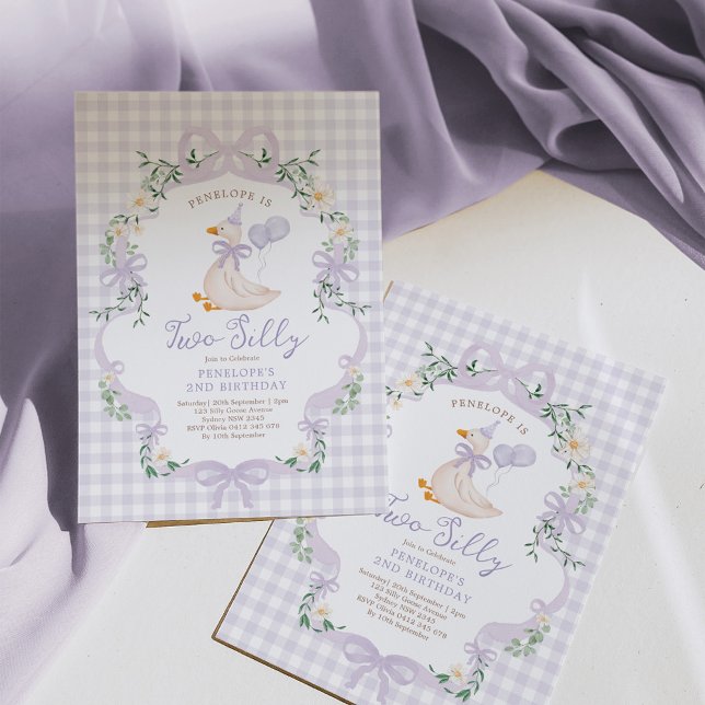Invitación Two Silly Goose Lavender Bow Girl 2nd Birthday (Subido por el creador)