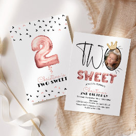 Invitación Two Sweet 2nd Birthday Party Cute Balloons Photo