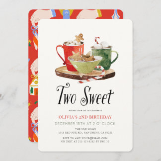 Invitación Two Sweet Christmas Cookies Cocoa Mug 2nd Birthday