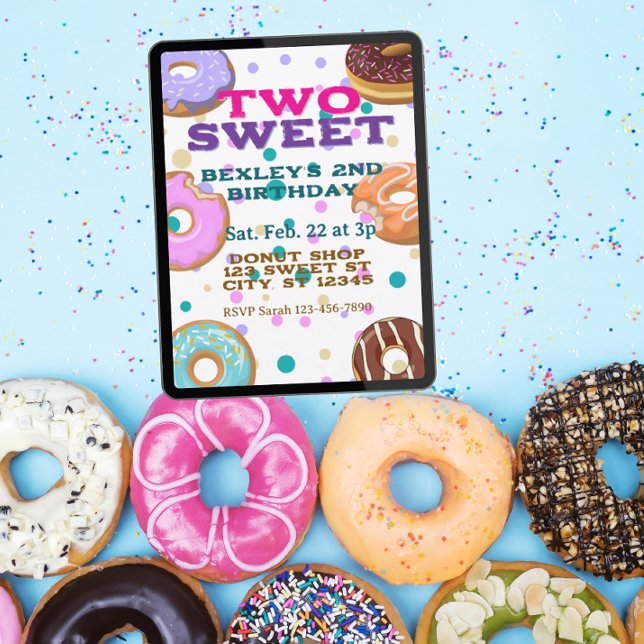 Invitación TWO Sweet, donuts and dots 2nd Birthday (Subido por el creador)