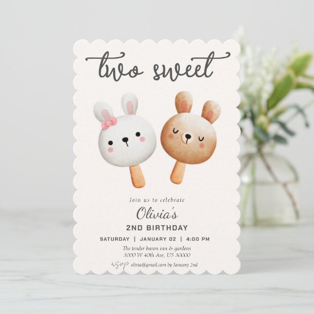 Invitación Two sweet ice cream second birthday  (Anverso de pie)