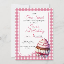 Invitación Two Sweet Pink Cupcake Girl 2nd Birthday Party 