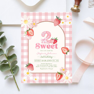 Invitación Two Sweet Strawberry 2nd Birthday Invitation