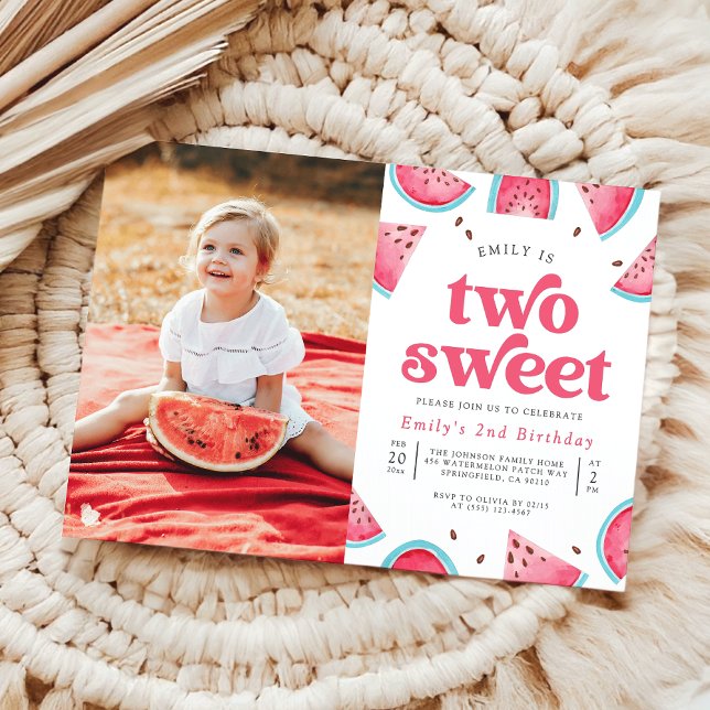 Invitación Two Sweet Watermelon Girl Photo 2nd Birthday Party (Subido por el creador)
