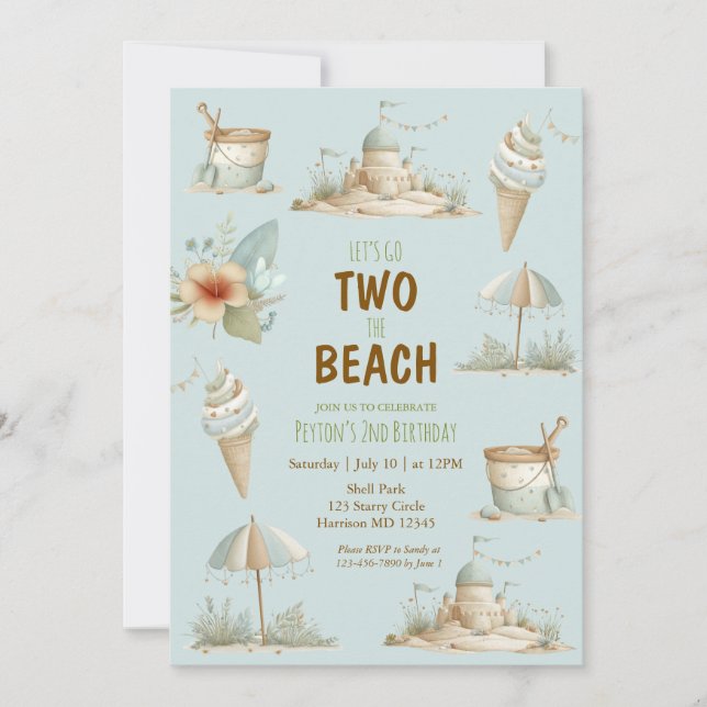 Invitación Two the Beach Summer Kids Birthday Invitation (Anverso)