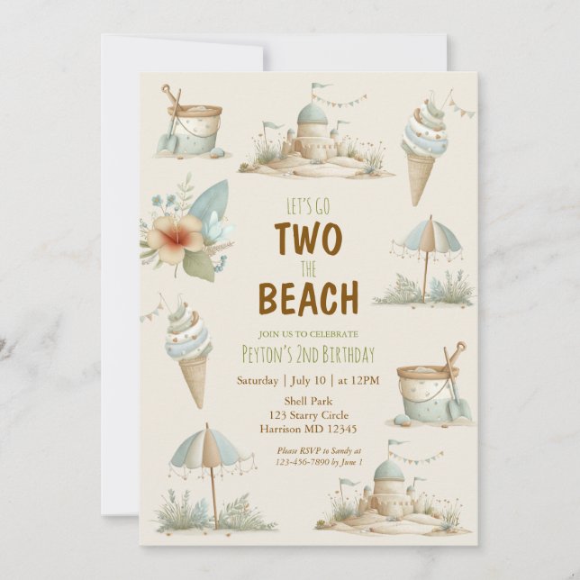 Invitación Two the Beach Summer Kids Birthday Invitation (Anverso)
