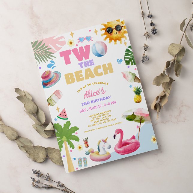 Invitación Two the Beach Tropical Summer 2nd Birthday Party  (Subido por el creador)