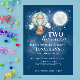 Invitación Two The Moon Boy Bear Balloon 2nd Birthday 