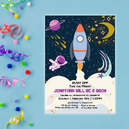 Invitación Two The Moon Boy Space Rocket 2nd Birthday 