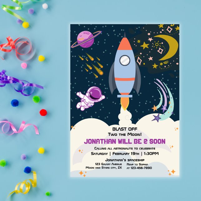 Invitación Two The Moon Boy Space Rocket 2nd Birthday  (Subido por el creador)