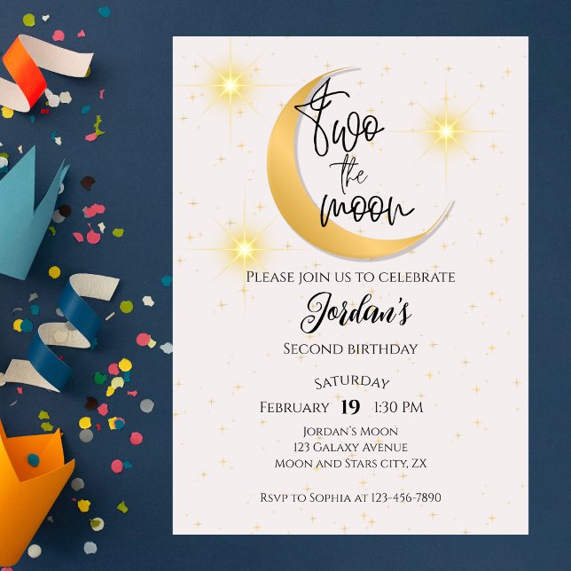 Invitación Two The Moon Elegant Gender Neutral 2nd Birthday  (Subido por el creador)