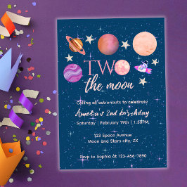 Invitación Two The Moon  Outer Space Ship Planets 2nd Bday