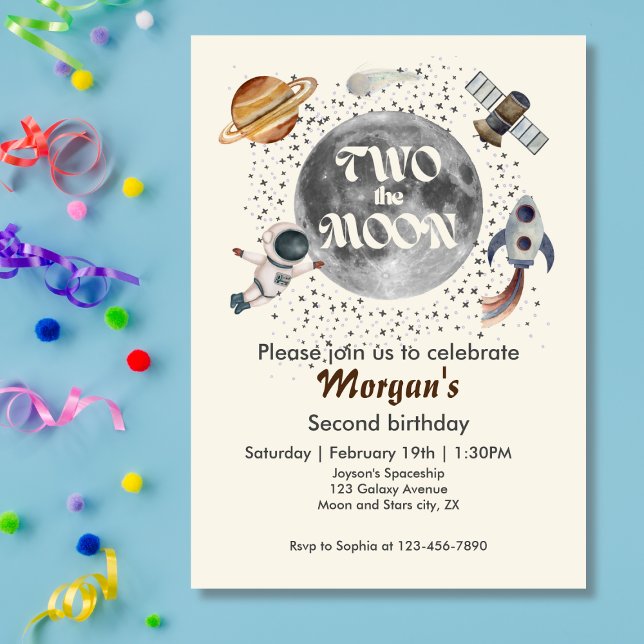 Invitación Two The Moon Planets Gender Neutral 2nd Birthday  (Subido por el creador)