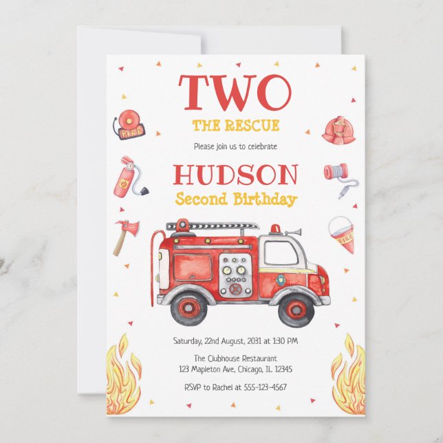 Invitación Two the Rescue Firetruck 2nd Birthday Invitation (Anverso)