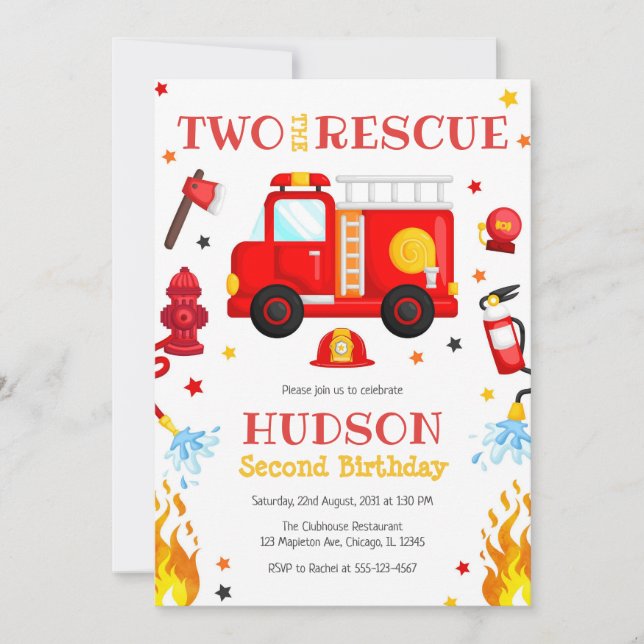 Invitación Two the Rescue Firetruck 2nd Birthday Invitation (Anverso)