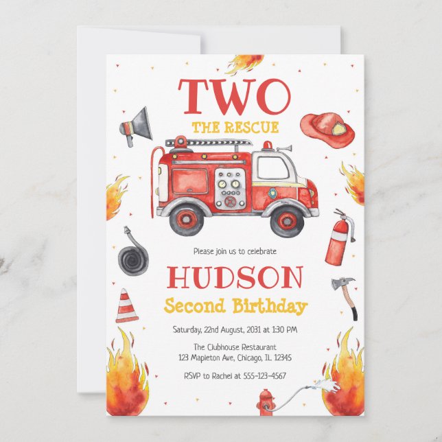Invitación Two the Rescue Firetruck 2nd Birthday Invitation (Anverso)