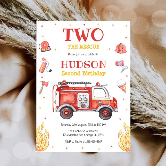 Invitación Two the Rescue Firetruck 2nd Birthday Invitation (Subido por el creador)