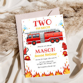 Invitación Two the Rescue Firetruck 2nd Birthday Invitation