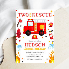 Invitación Two the Rescue Firetruck 2nd Birthday Invitation