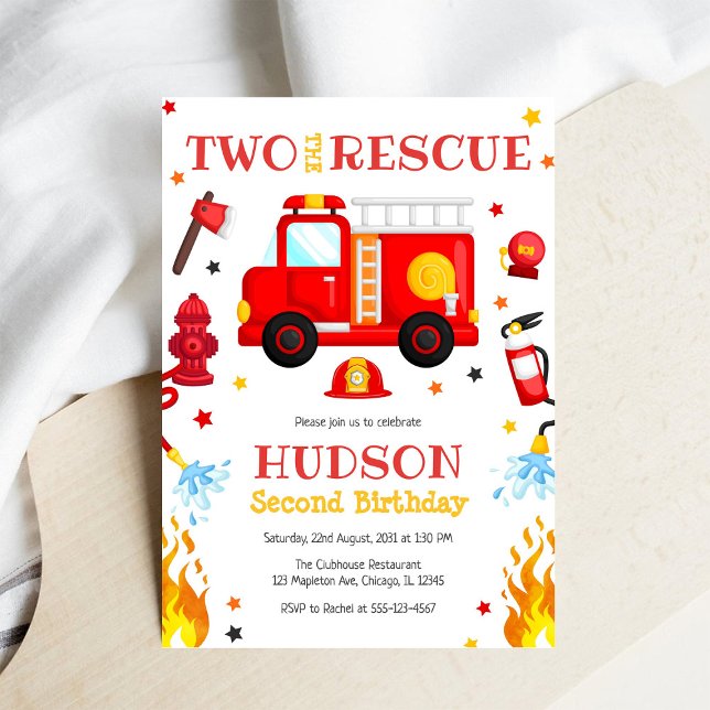 Invitación Two the Rescue Firetruck 2nd Birthday Invitation (Subido por el creador)