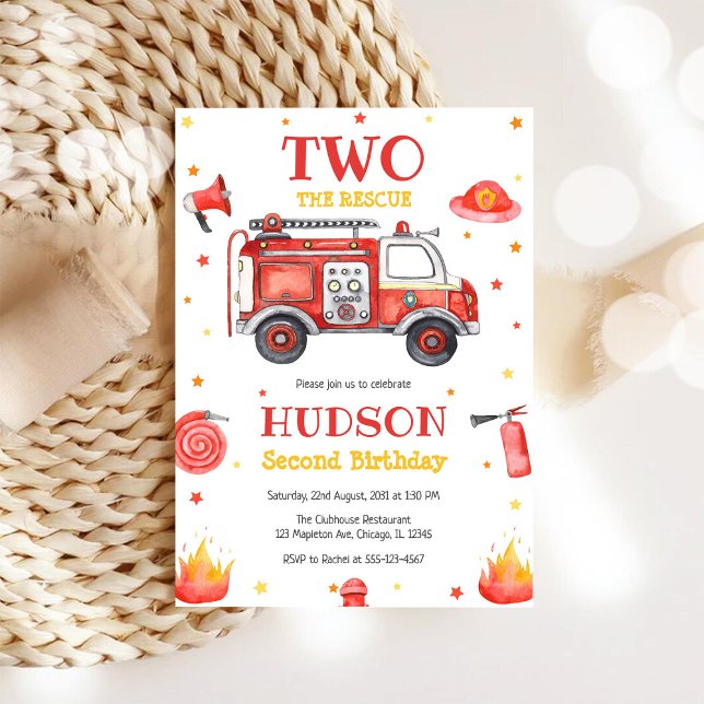 Invitación Two the Rescue Firetruck 2nd Birthday Invitation (Subido por el creador)