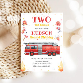 Invitación Two the Rescue Firetruck 2nd Birthday Invitation