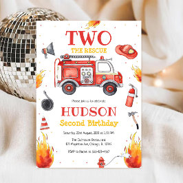 Invitación Two the Rescue Firetruck 2nd Birthday Invitation