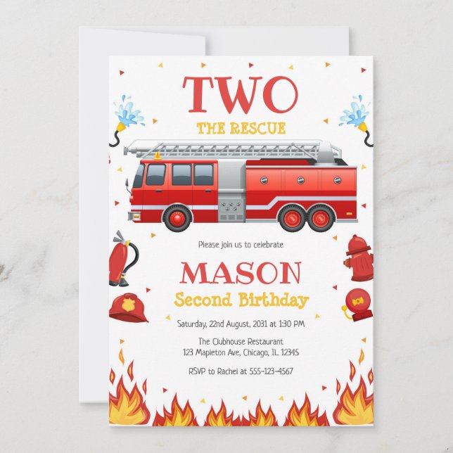 Invitación Two the Rescue Firetruck 2nd Birthday Invitation (Anverso)