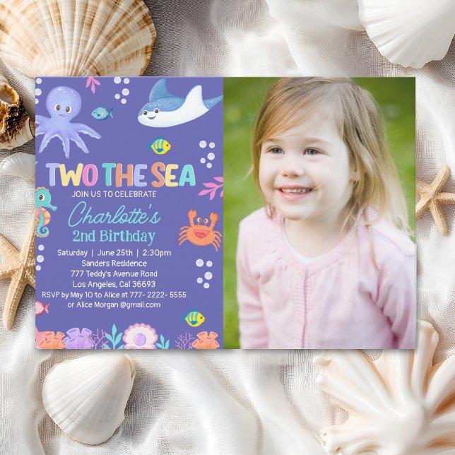 Invitación TWO the SEA Photo – 2nd Birthday Party Girl (Subido por el creador)