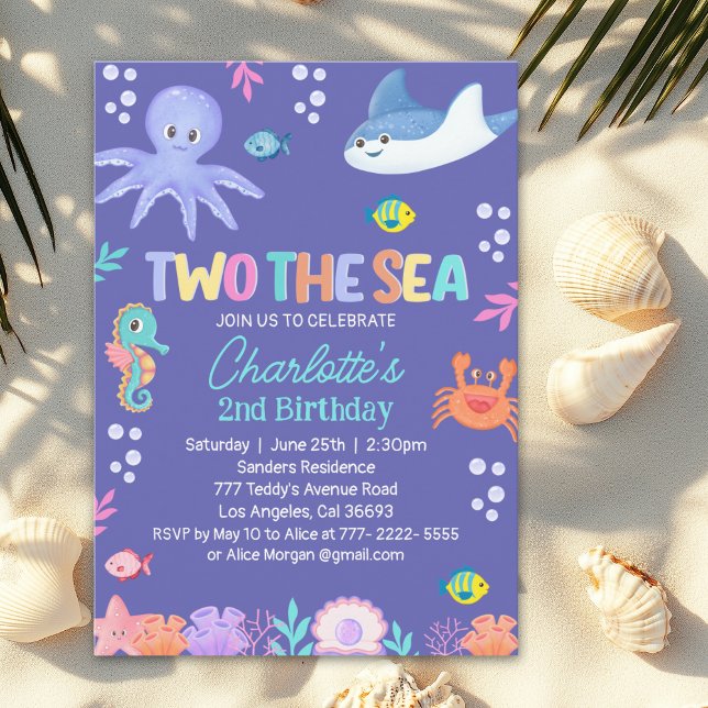 Invitación TWO the SEA – Under the Sea 2nd Birthday for Girls (Subido por el creador)
