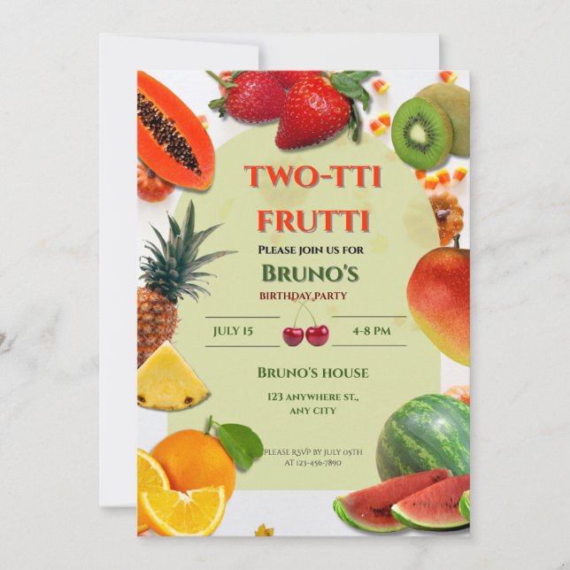 Invitación Two-tti Frutti | Cumpleaños con tema de frutas (Anverso)