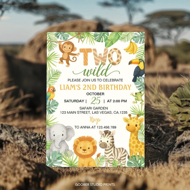 Invitación Two Wild Animals Safari 2nd Birthday Party (Subido por el creador)