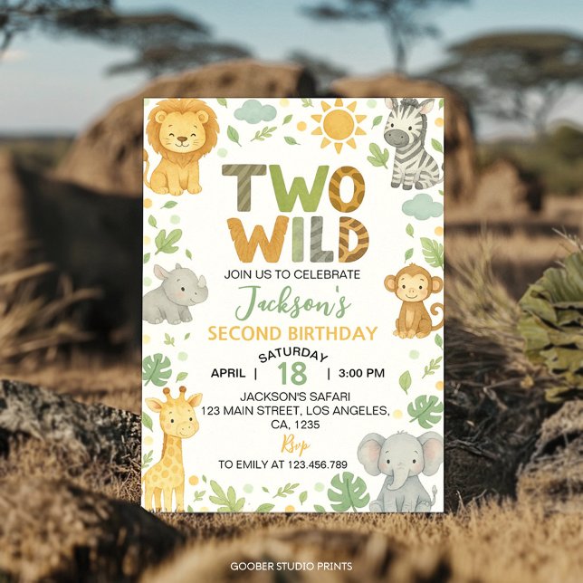 Invitación Two Wild Jungle Animals Safari 2nd Birthday (Subido por el creador)