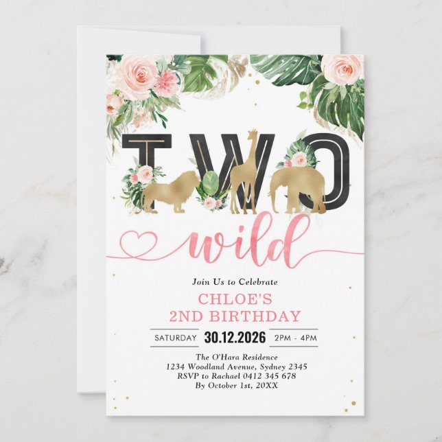 Invitación Two Wild Party Animals 2nd Birthday Invitation (Anverso)