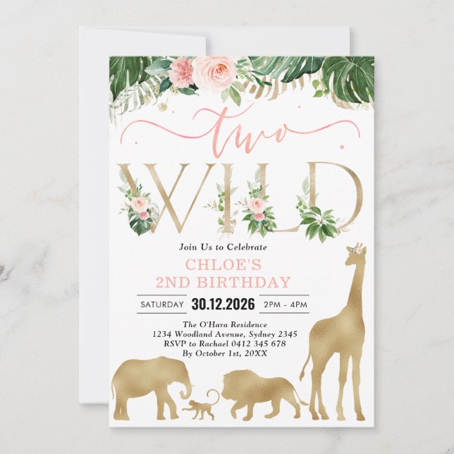 Invitación Two Wild Party Animals 2nd Birthday Invitation (Anverso)