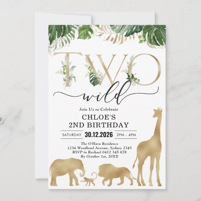 Invitación Two Wild Party Animals 2nd Birthday Invitation (Anverso)