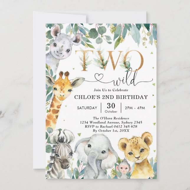 Invitación Two Wild Party Animals 2nd Birthday Invitation (Anverso)