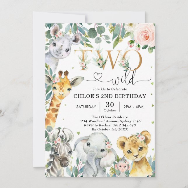 Invitación Two Wild Party Animals 2nd Birthday Invitation (Anverso)
